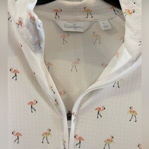 Walter Hagen Women’s White Quarter Zip Pullover with Pink Flamingo Print